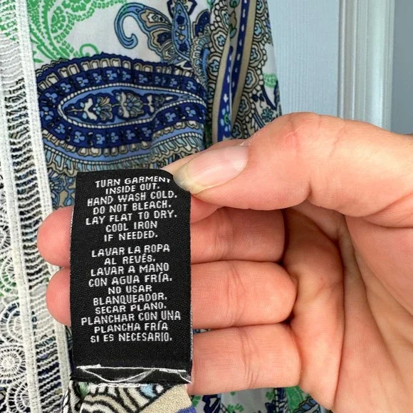 GUC Zac & Rachel Womens Sz XL Blue and Mint Green with Lace Paisley Blouse - Picture 4 of 7